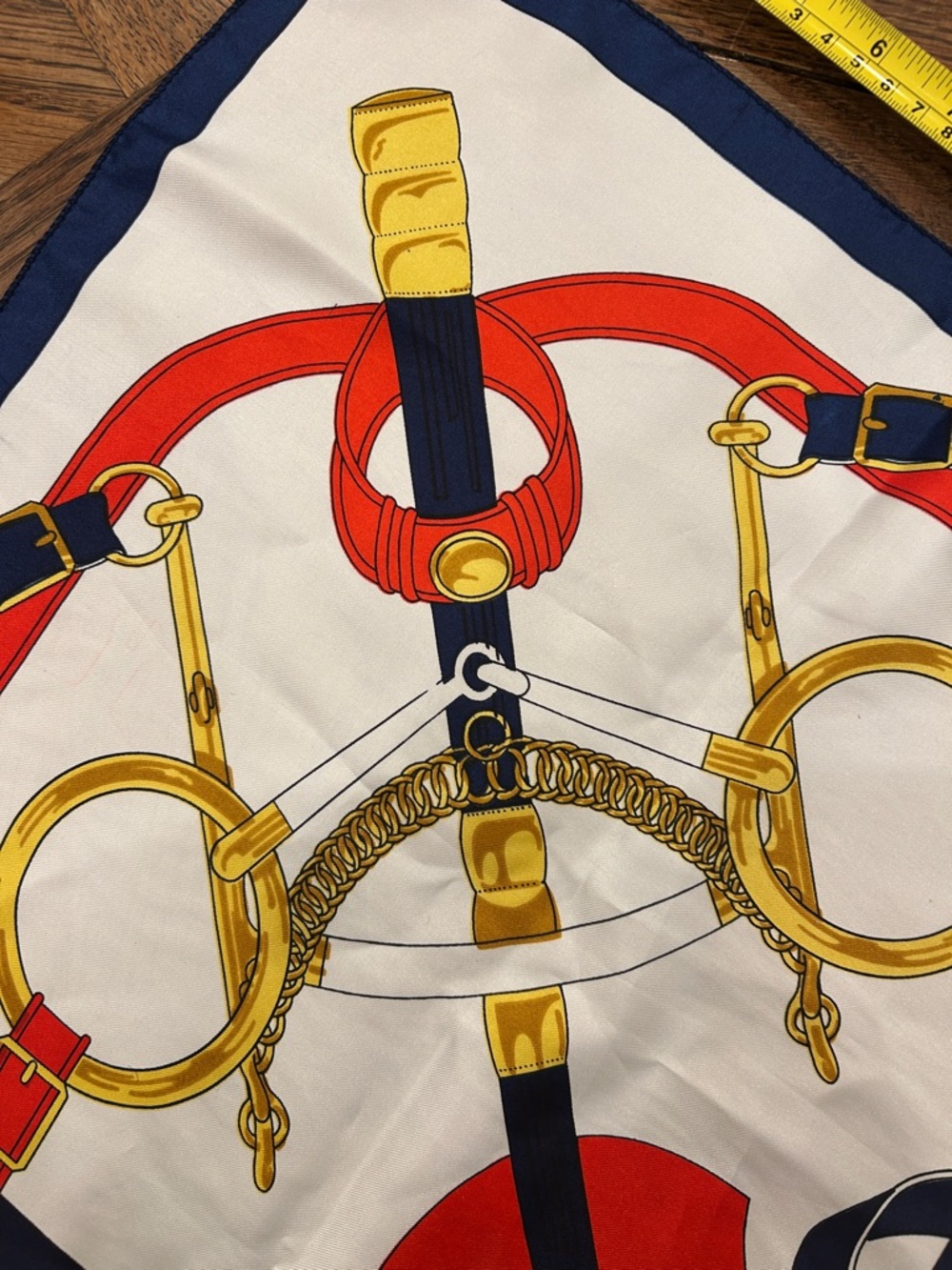 Red, White & Navy Equestrian Print Silk Square Scarf - Picture 3 of 4